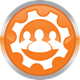 Alt text: Silhouette of three heads within a graphic of a gear to highlight full service